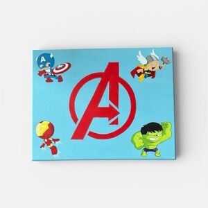 Custom Painted Avengers Canvas Wall Art with Red Logo and Superhero Characters